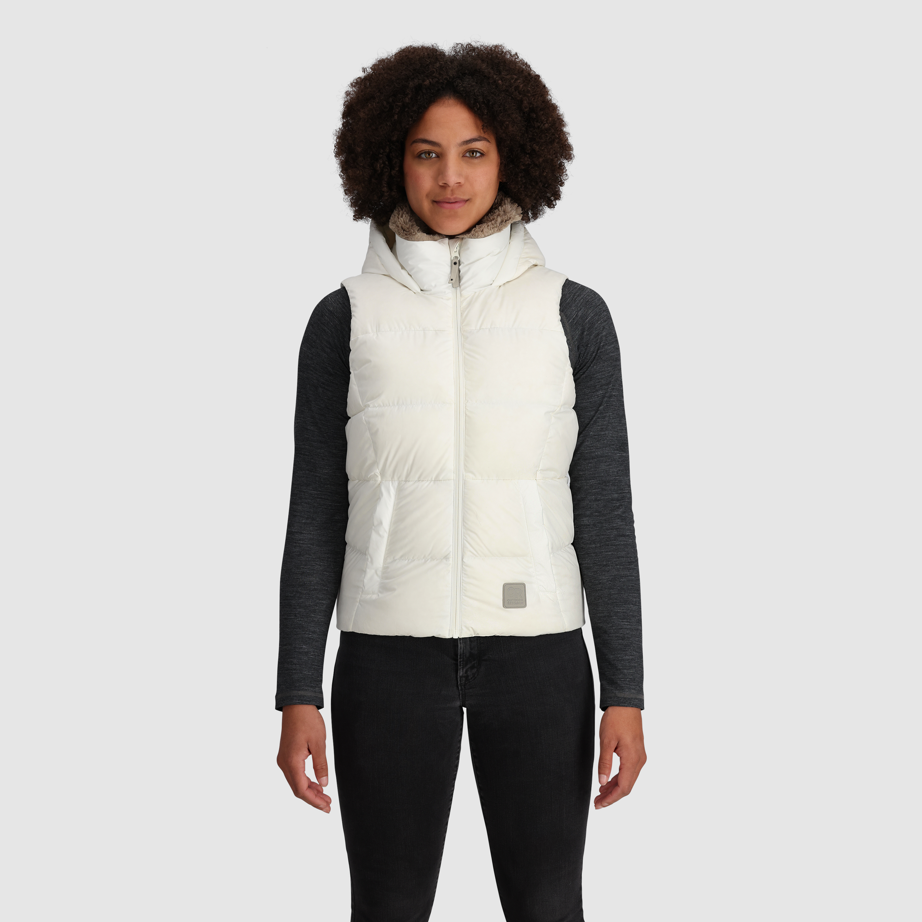 Womens long puffer vest with online hood