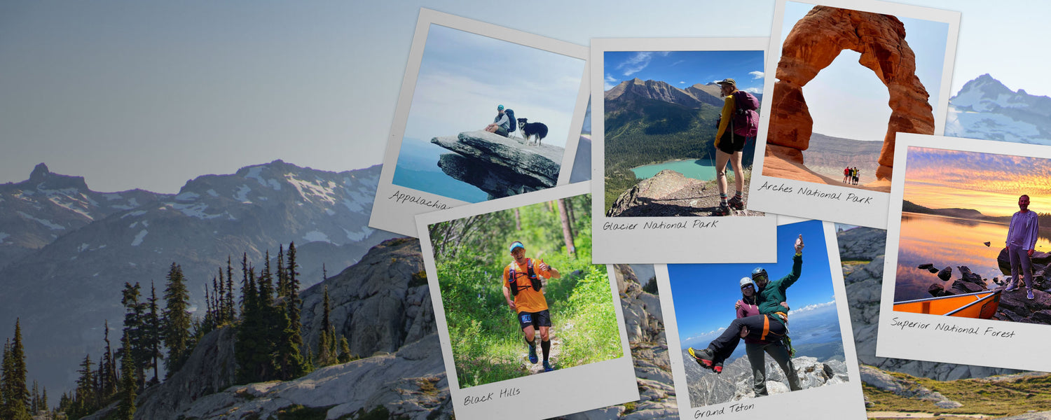 A collage of polaroids of people recreating in national parks.