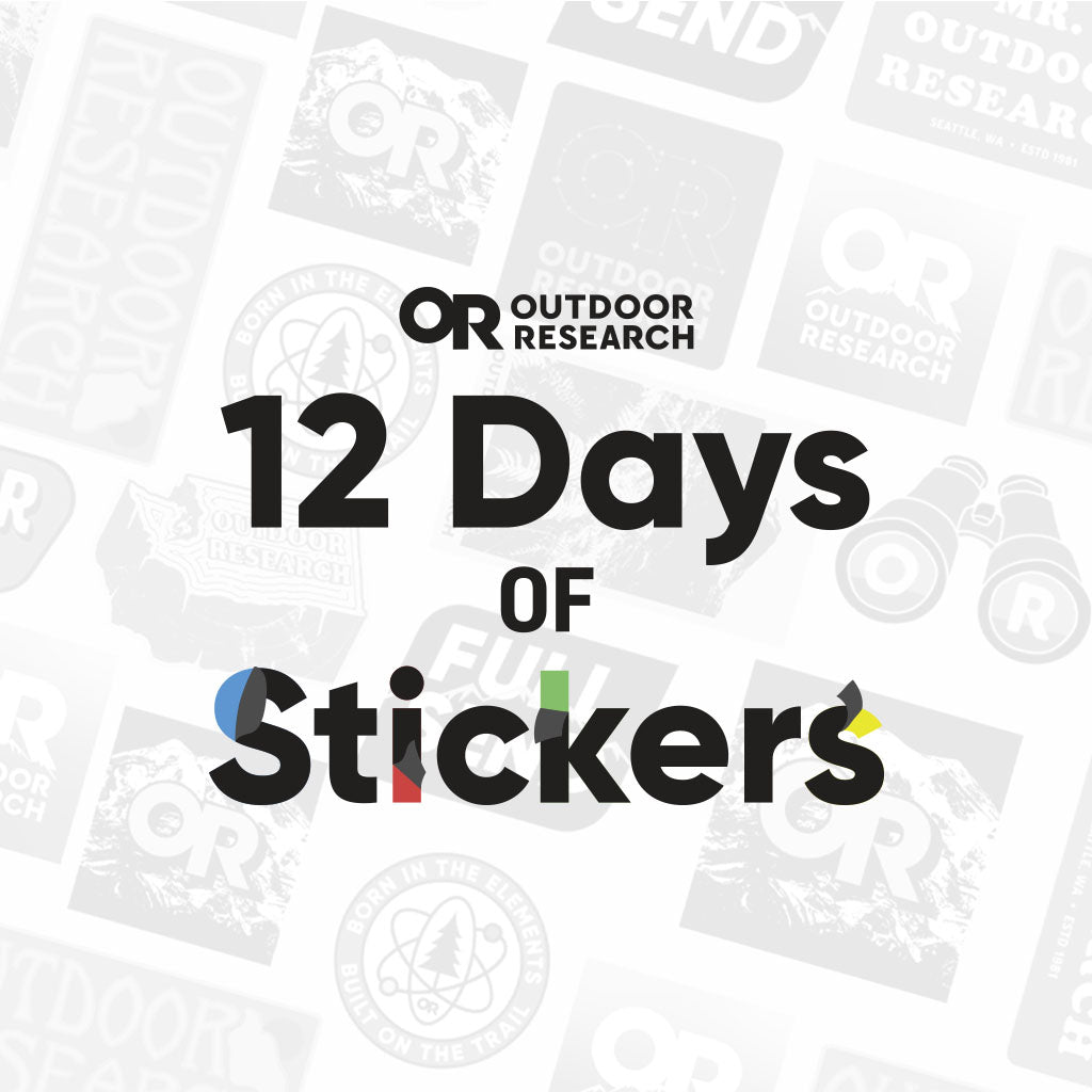 12 Days of OR Stickers logo overlaid on tonal versions of the stickers.